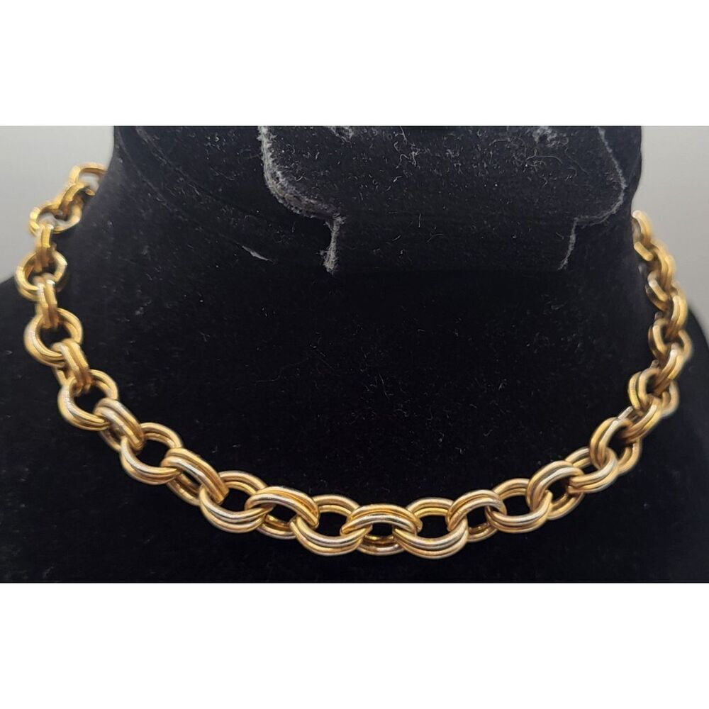 Vintage Chunky Brushed Gold-Tone Rolo Link Necklace 14in